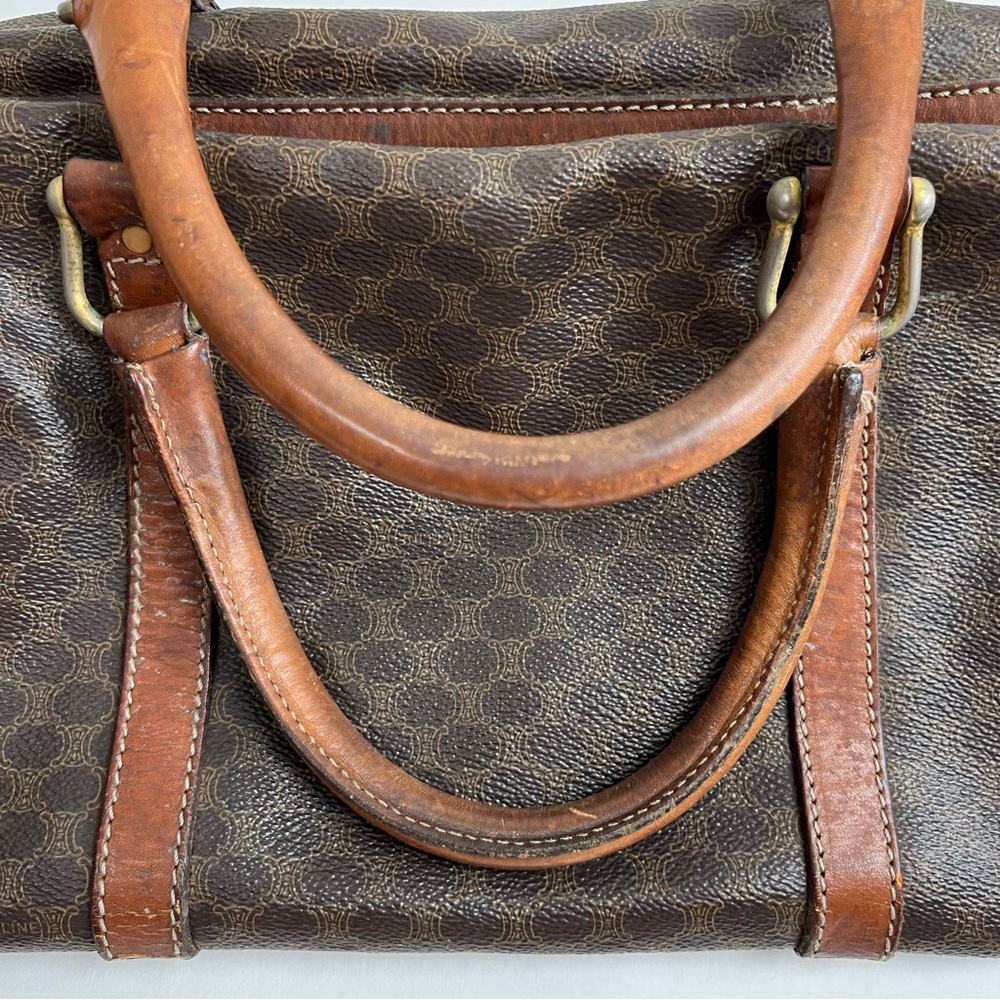 CELINE Macadam Canvas Boston Bag PVC Leather Vintage Purse Handbag - Picture 9 of 16